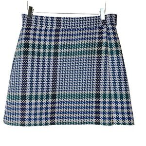 & Other Stories Plaid Check Faux Wrap Structured Skirt Blue Green Size 12